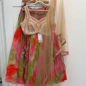 Beaded Crop Top Lehenga with Dupatta